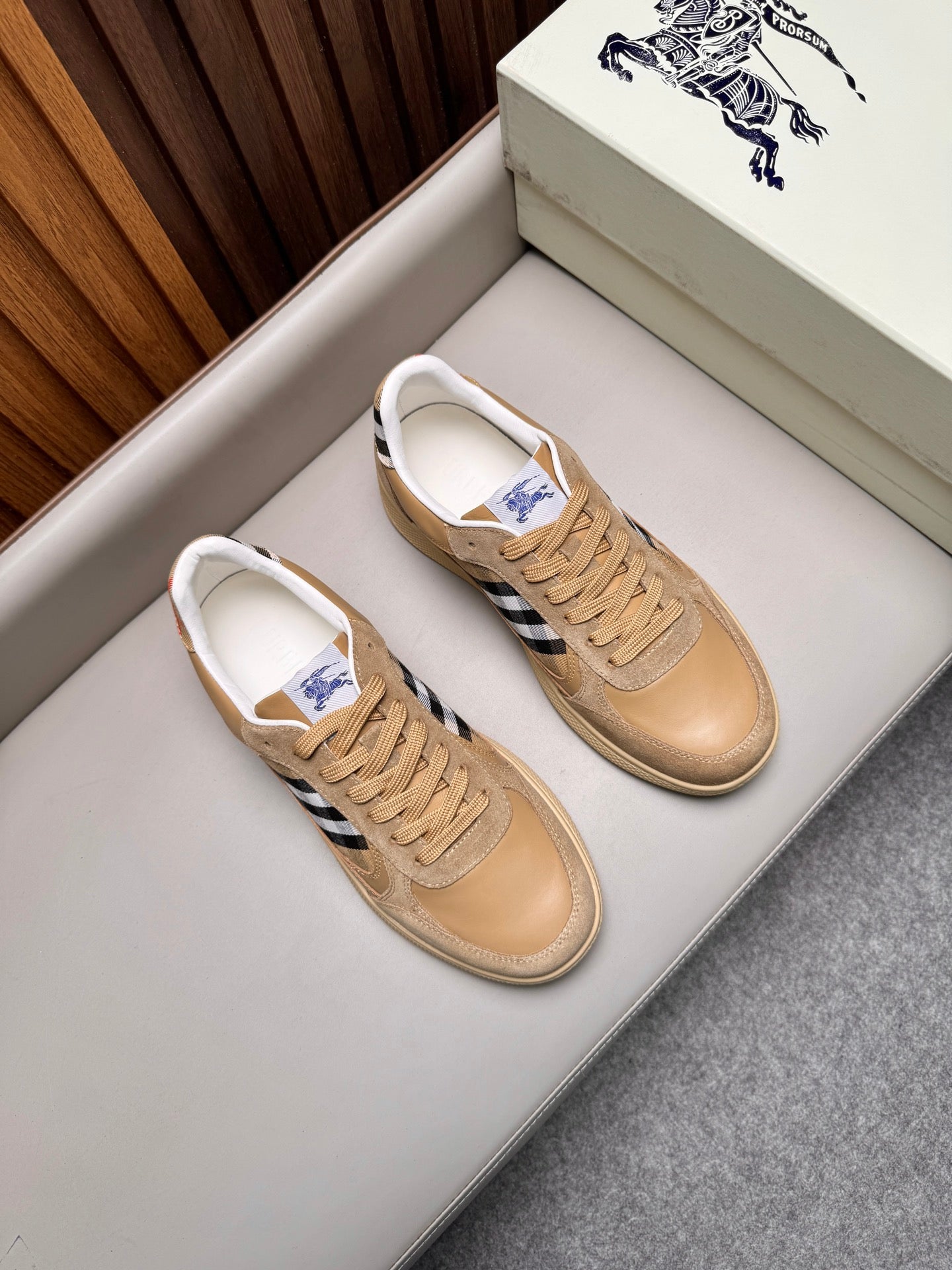 Burberry Leather and Check Terrace Sneakers