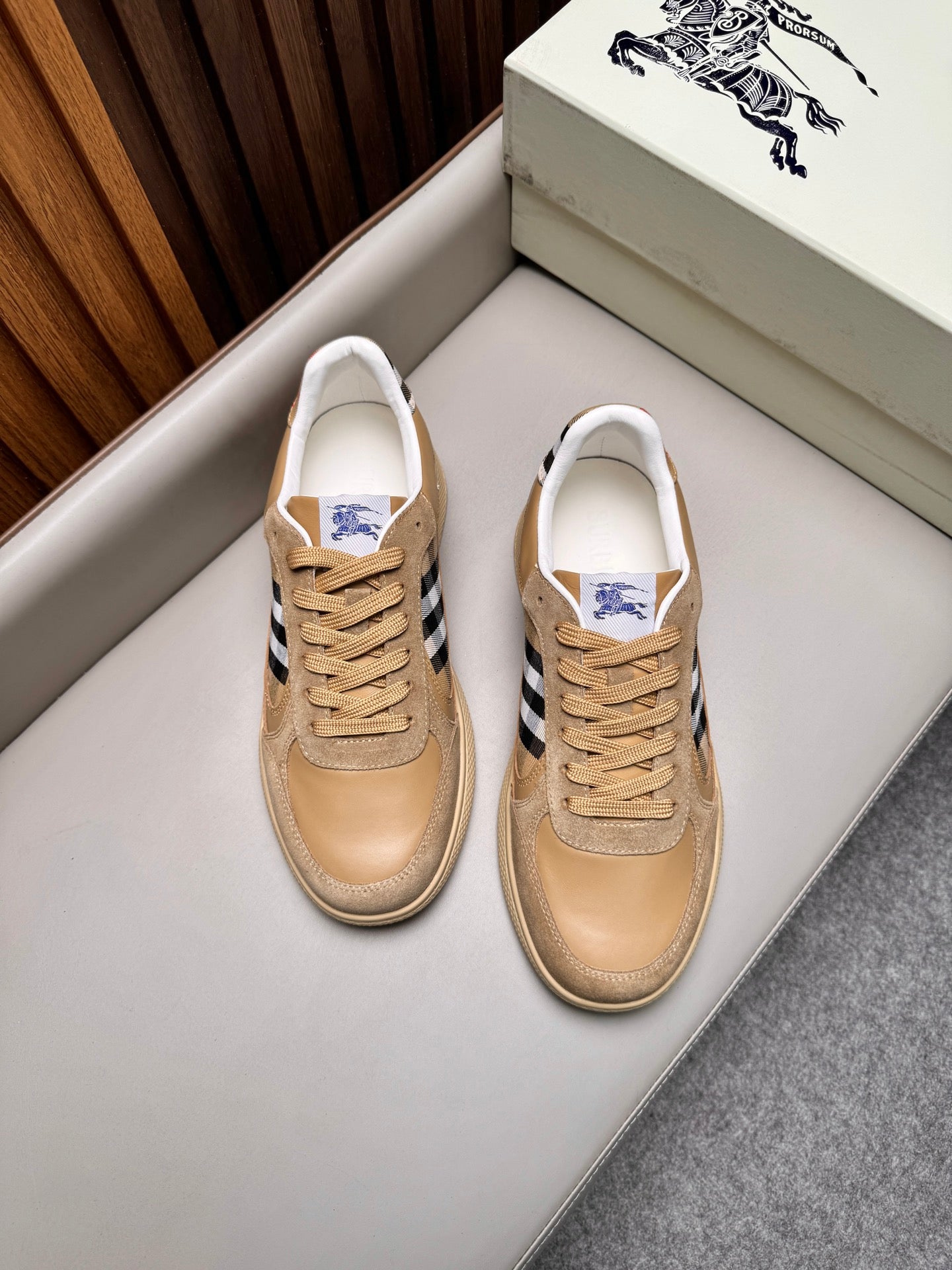 Burberry Leather and Check Terrace Sneakers