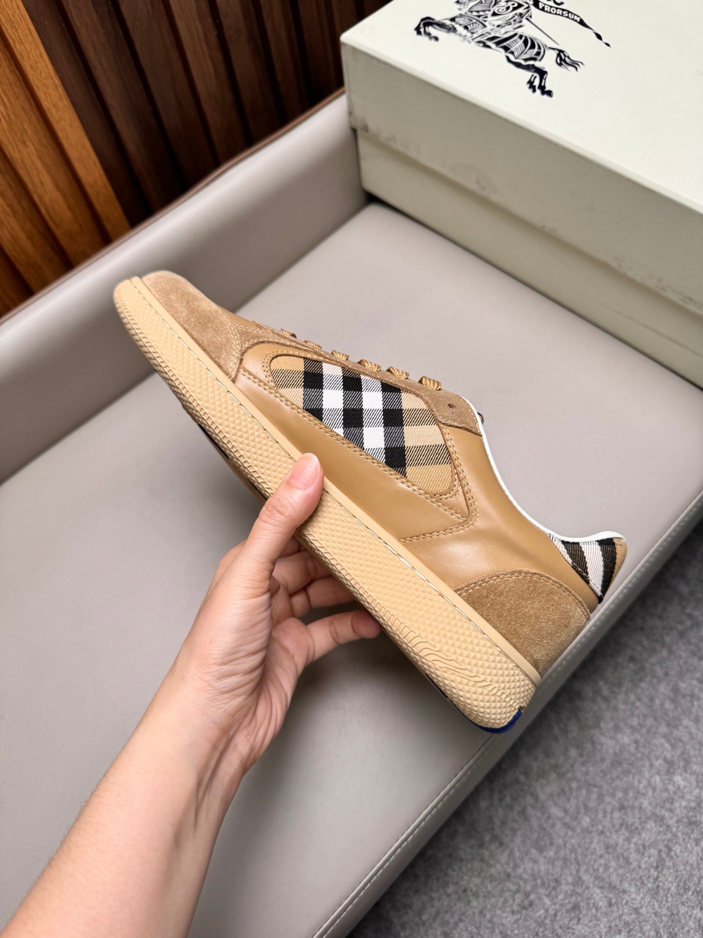 Burberry Leather and Check Terrace Sneakers