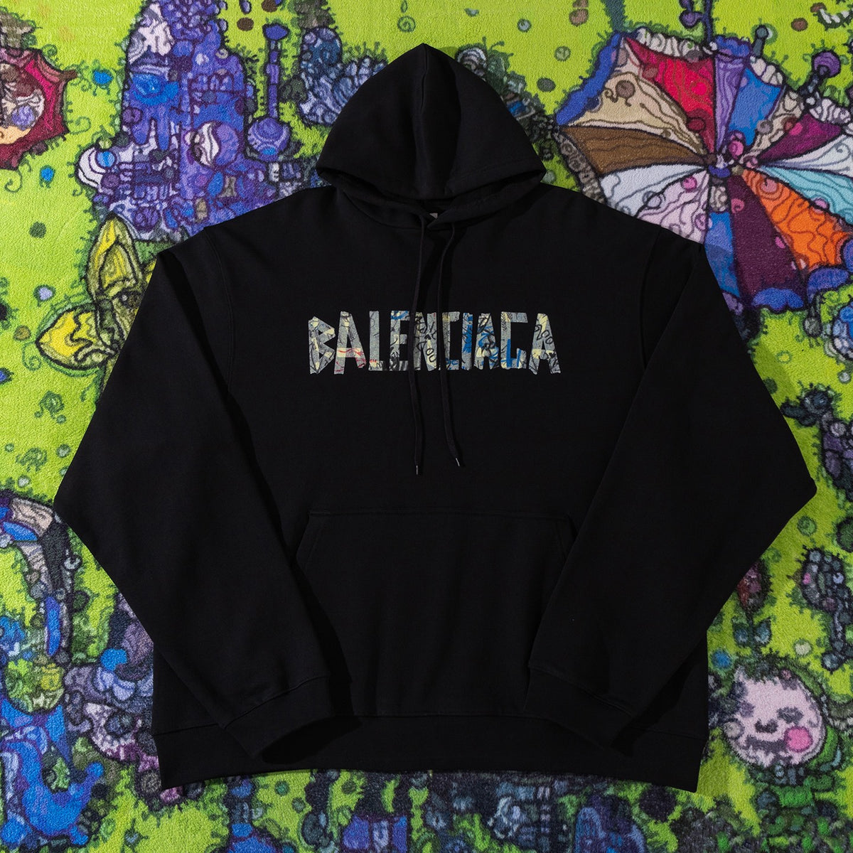 BB Men's Silver Tape Oversized Hoodie in Black