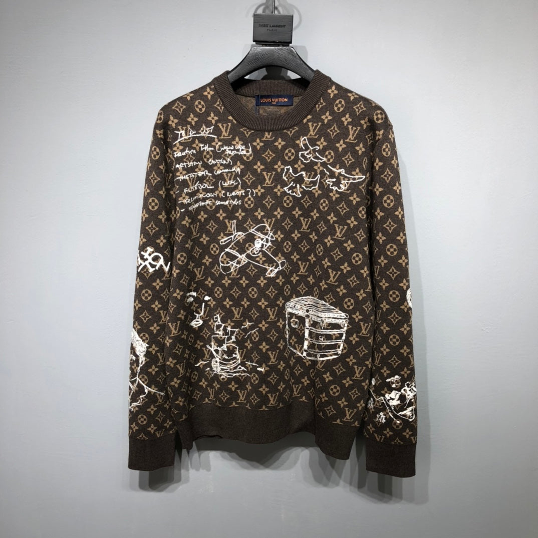 Louis Vuitton Monogram Embroidered Wool Crewneck Sweater