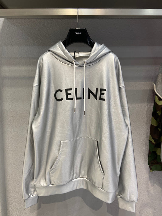 Celine Metallic Cotton-Jersey Hoodie